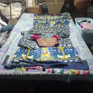 hand-painted or hand-embroidered pichhwai or a silk saree with traditional desig